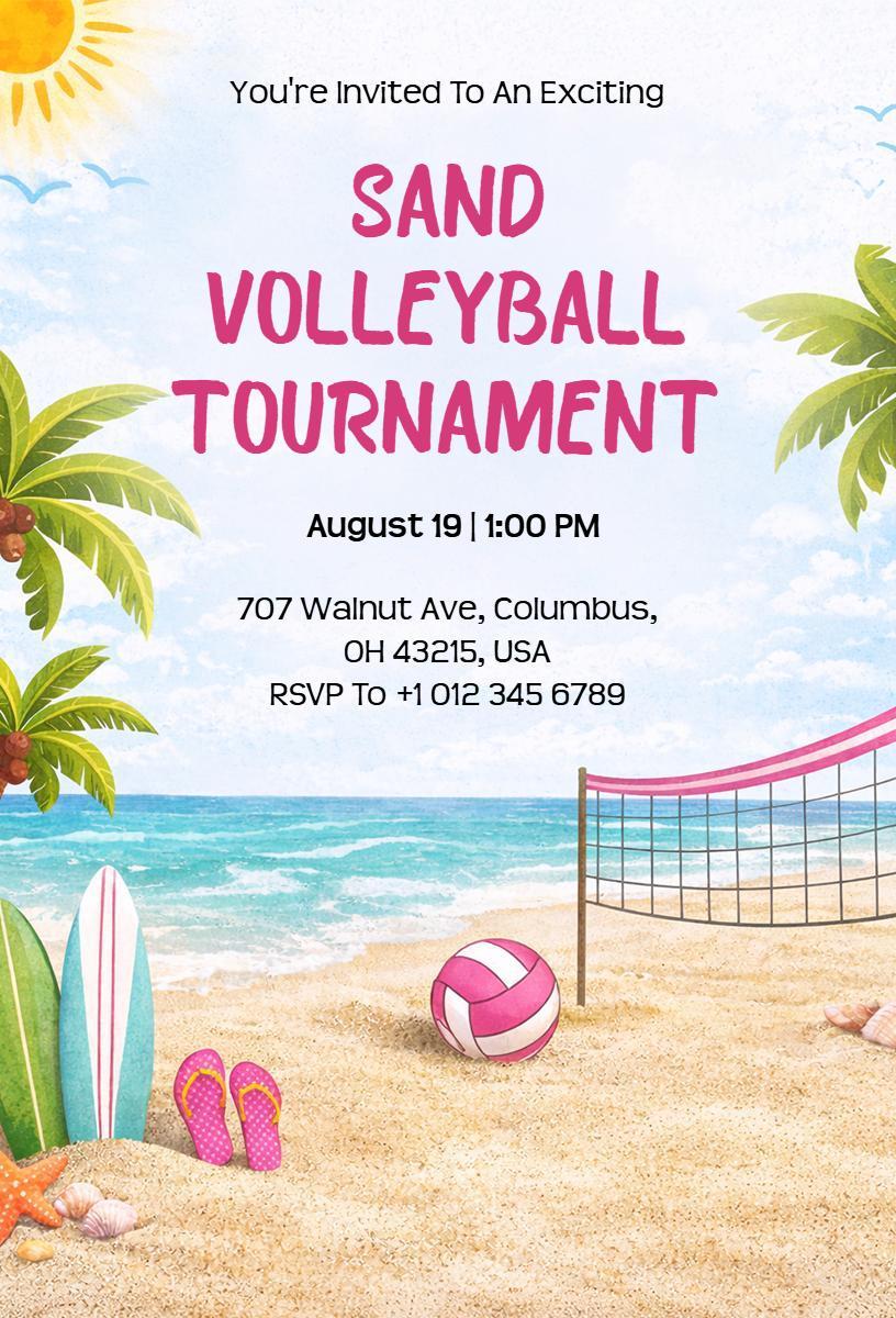 Exciting Sand Volleyball Tournament Sports Invitation Template