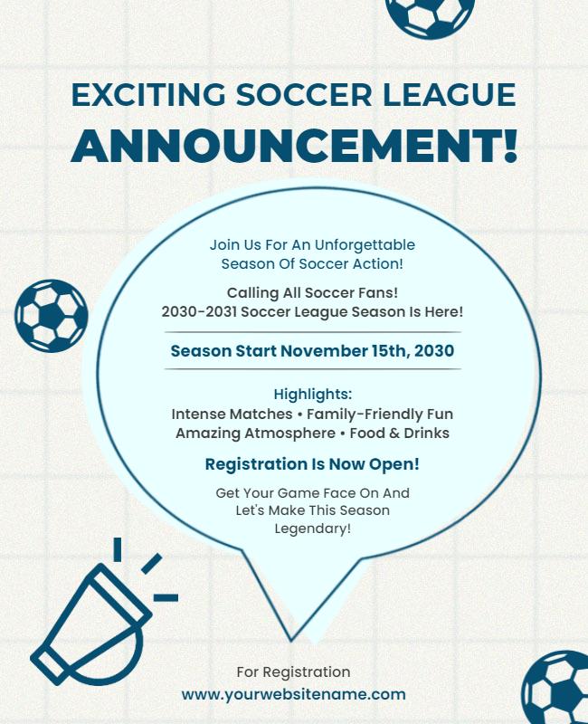 Exciting Soccer League Season Announcement Flyer Template