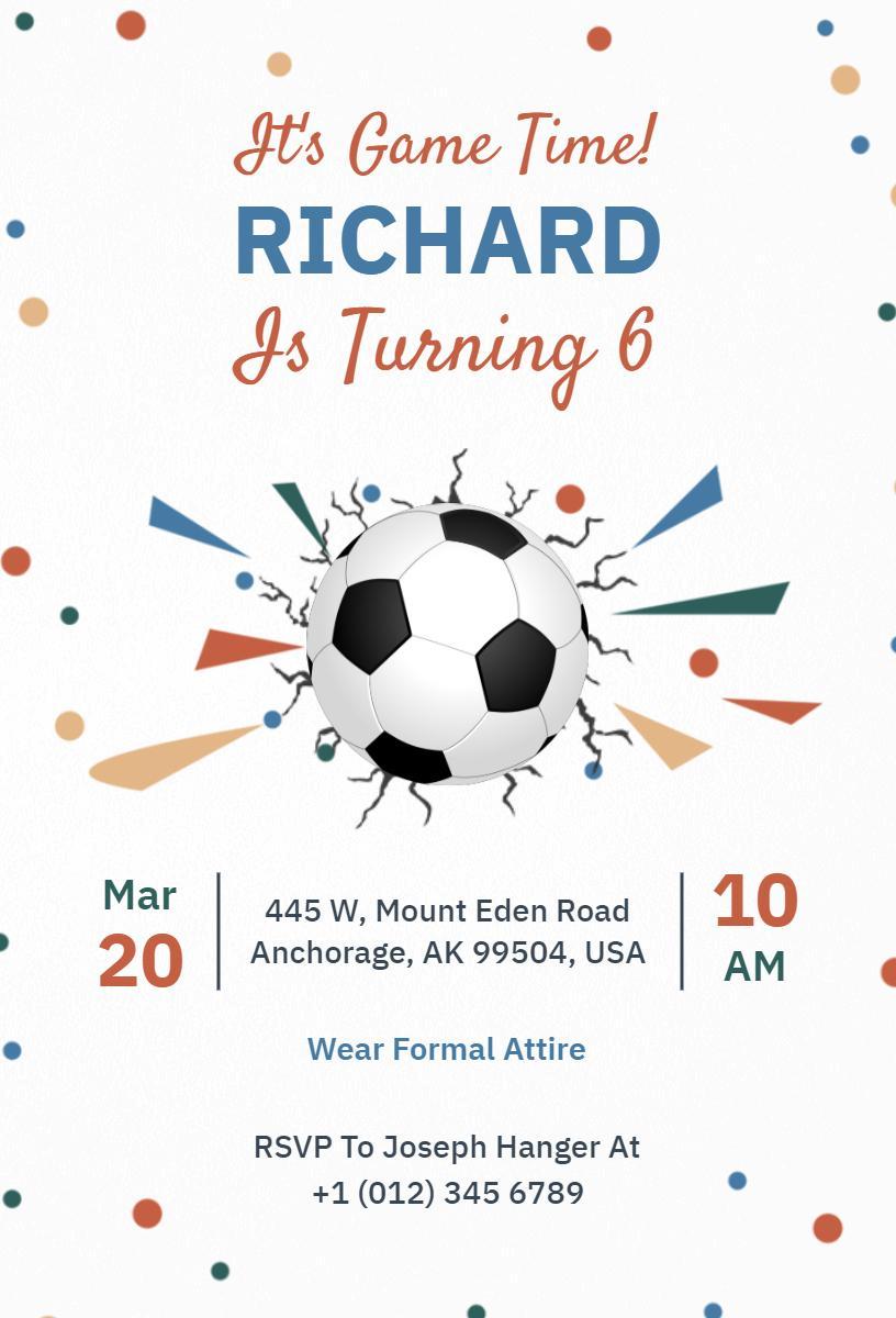 Exciting Soccer Theme Birthday Celebration Invitation Template