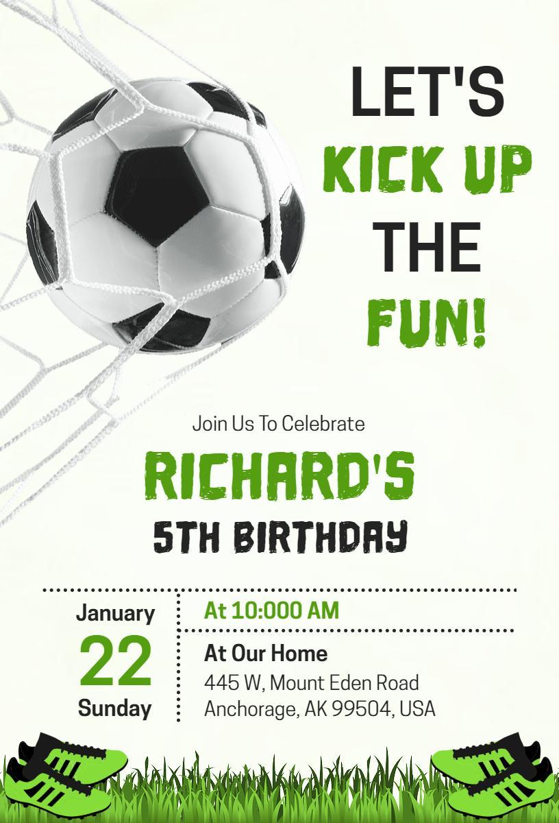 Exciting Soccer Themed Birthday Celebration Invitation Template