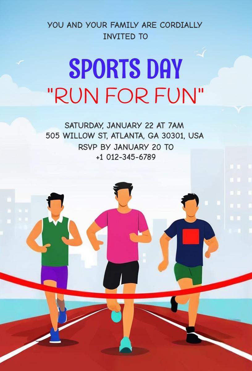 Exciting Sports Day Fun Run Gathering Family Invitation Template