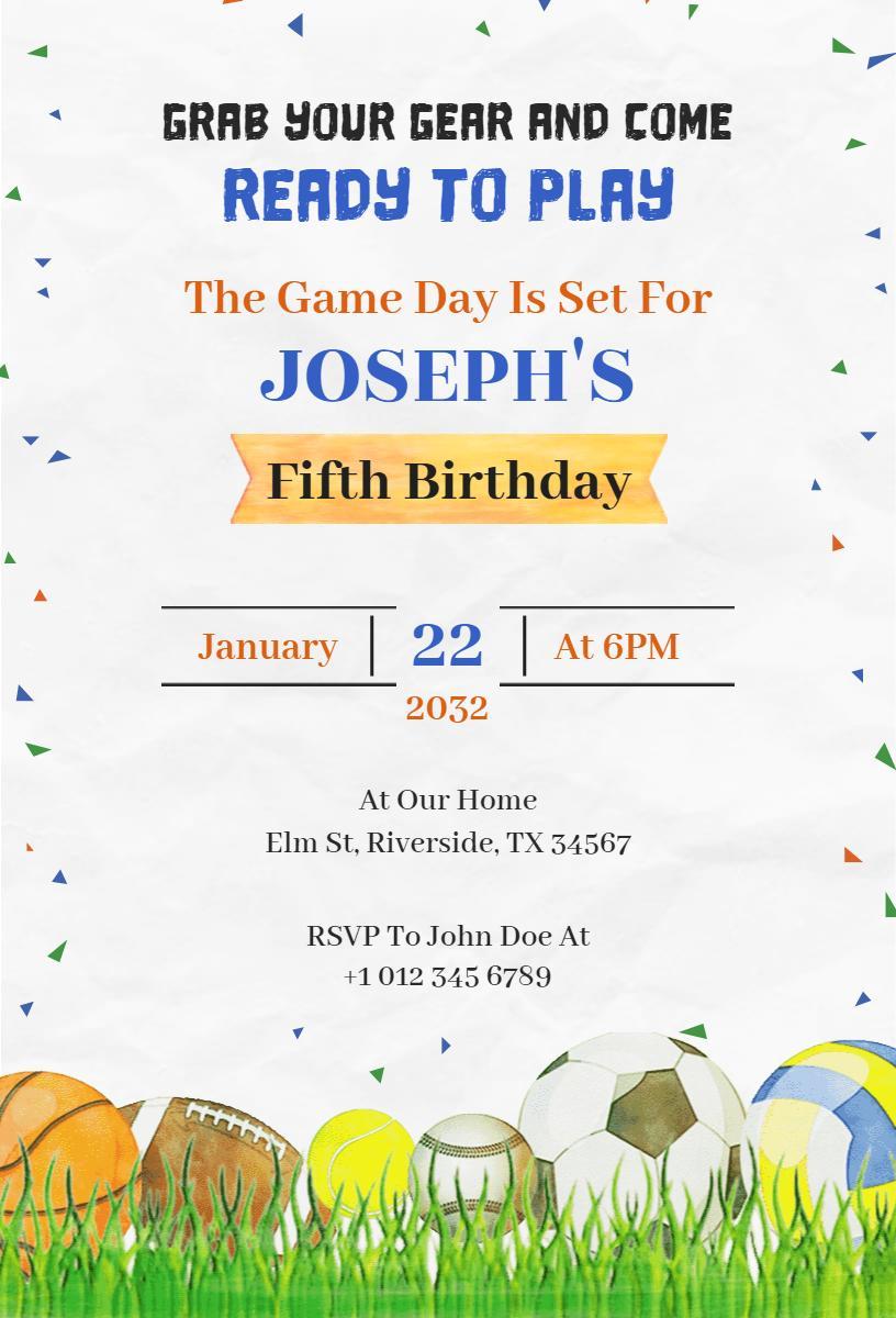 Exciting Sports Theme Fun Birthday Celebration Invitation Template