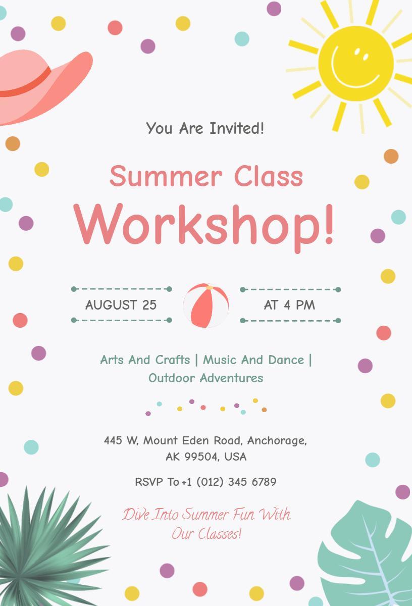 Exciting Summer Class Arts and Crafts Workshop Invitation Template