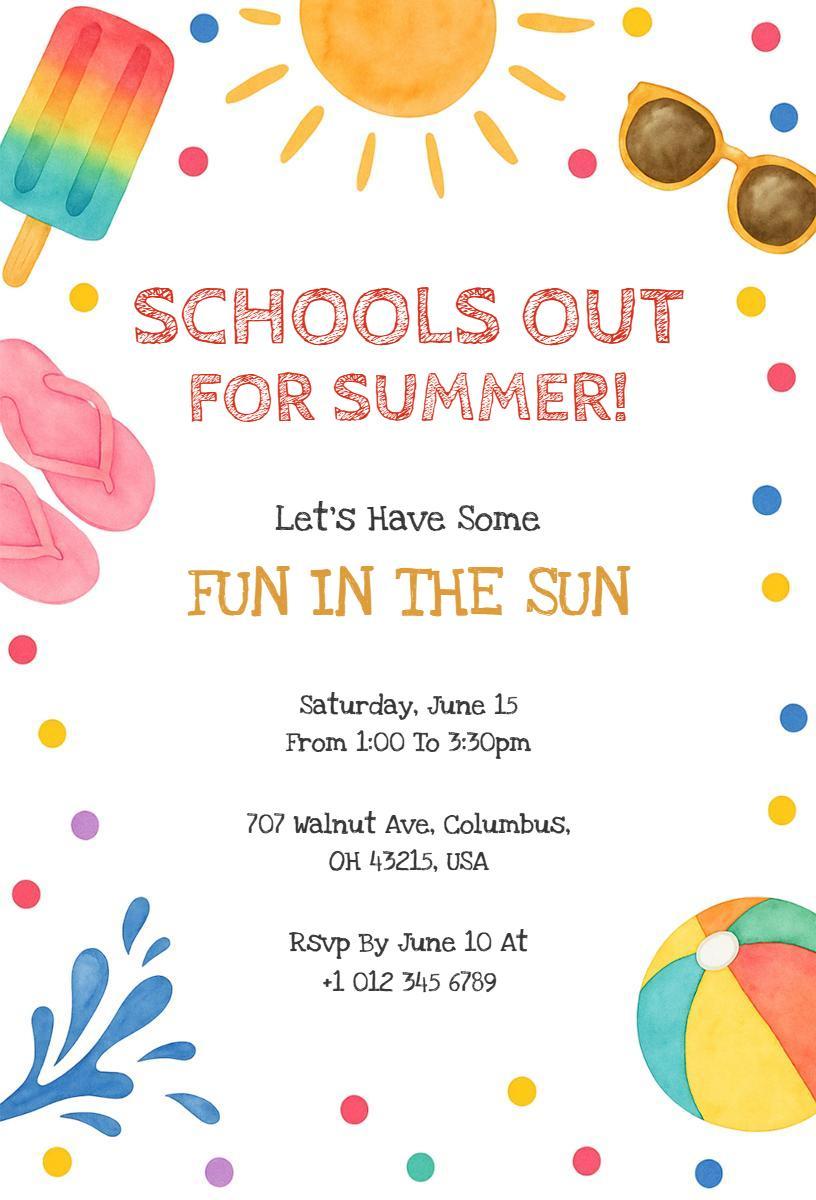 Exciting Summer Fun School End Celebration Invitation Template