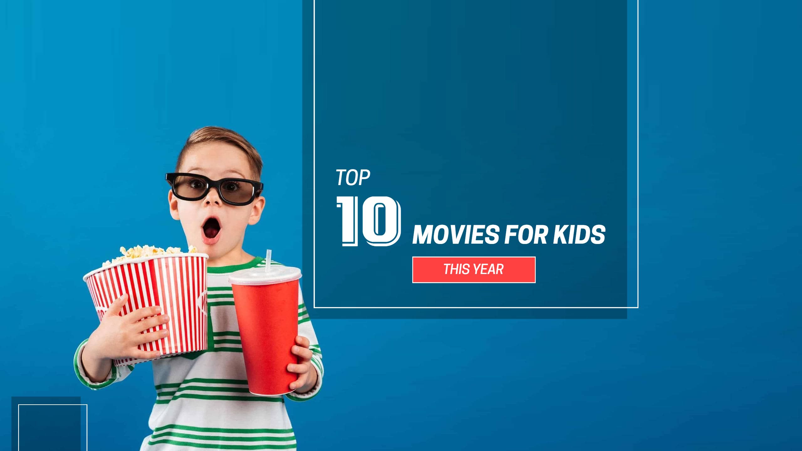 Exciting Top 10 Kids Movies This Year on Bright Blue YouTube Banner Template