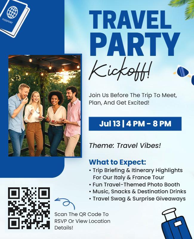 Exciting Travel Vibes Kickoff Party Flyer Template