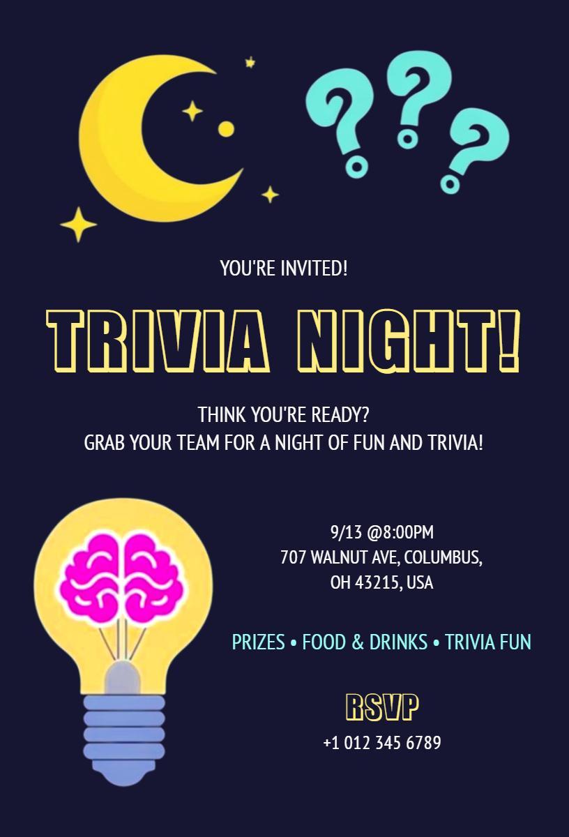 Exciting Trivia Night Game Fun Gathering Invitation Template