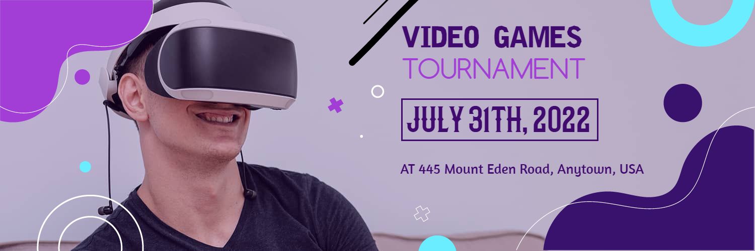 Exciting Virtual Reality Experience with Purple Accents Game Banner Template