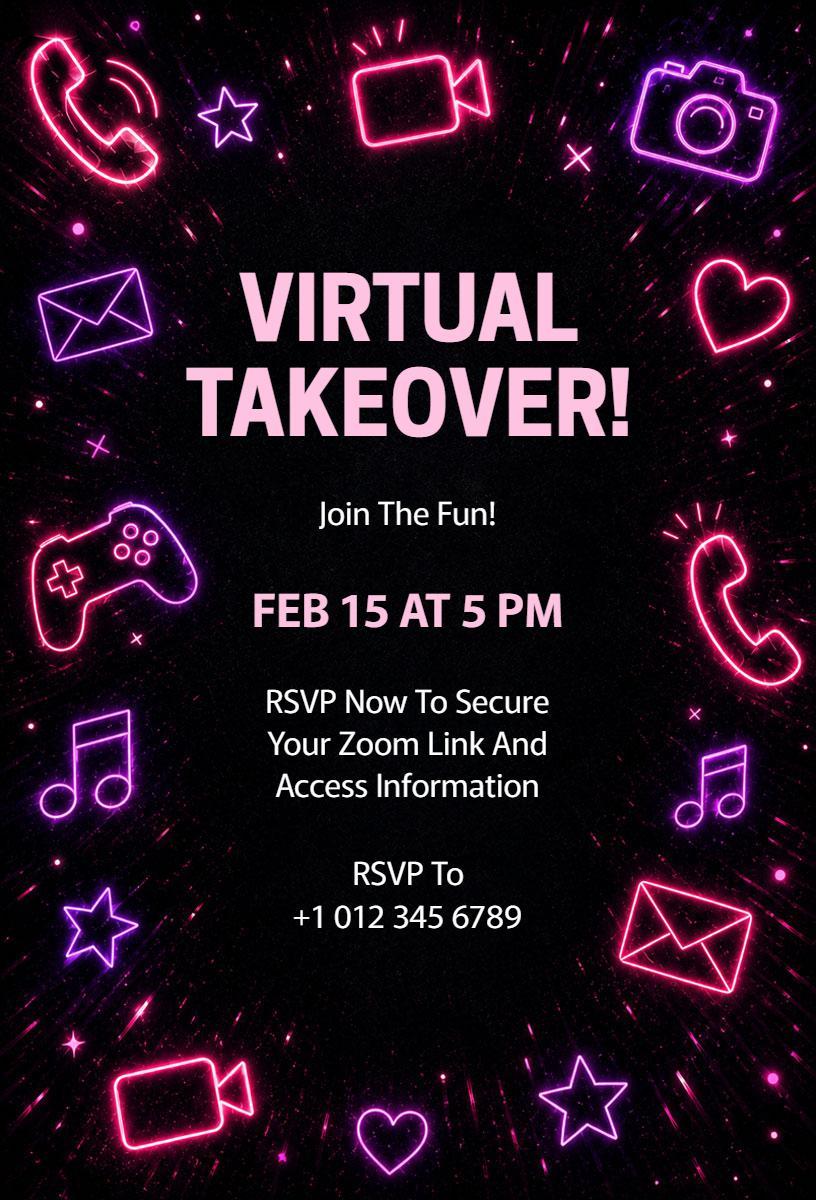 Exciting Virtual Takeover Online Party Invitation Template