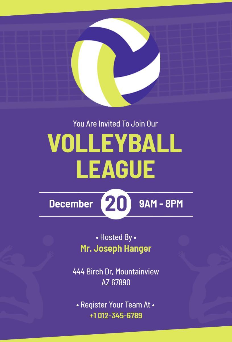Exciting Volleyball League Tournament Sports Invitation Template
