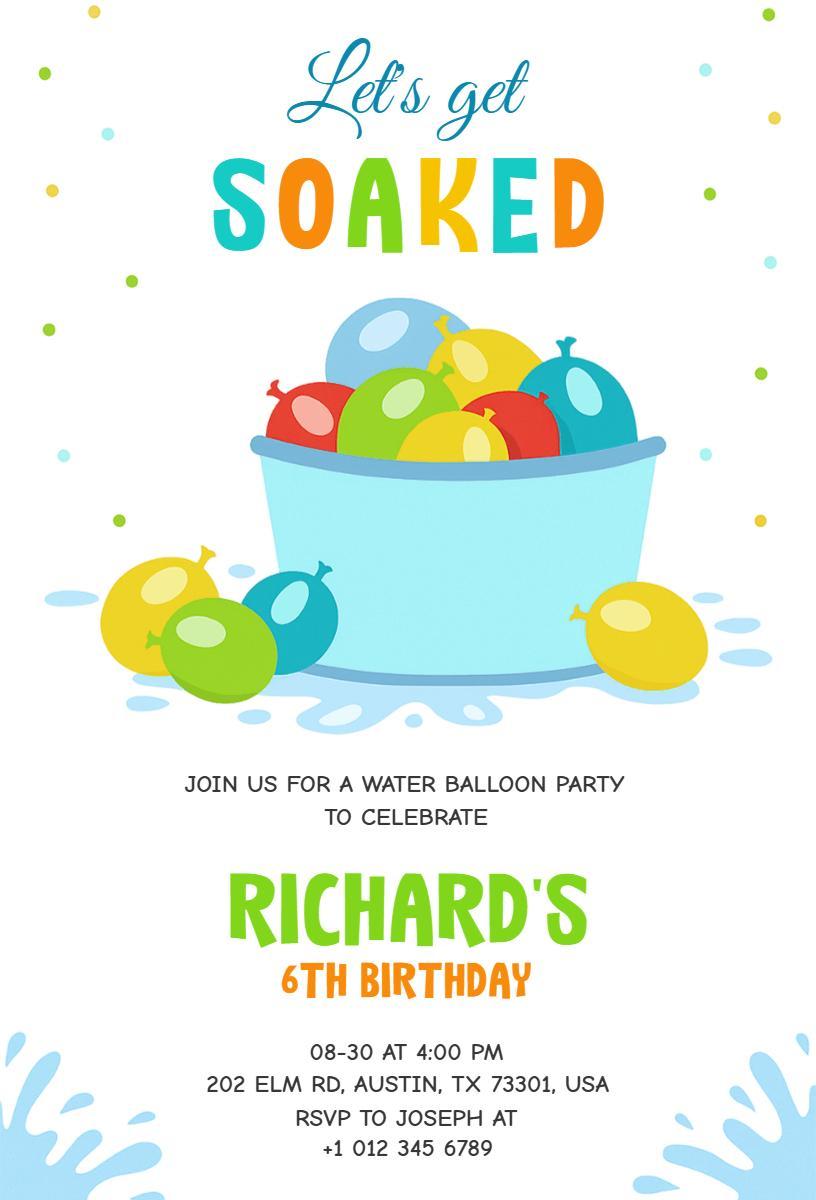 Exciting Water Balloon Party Fun Birthday Invitation Template