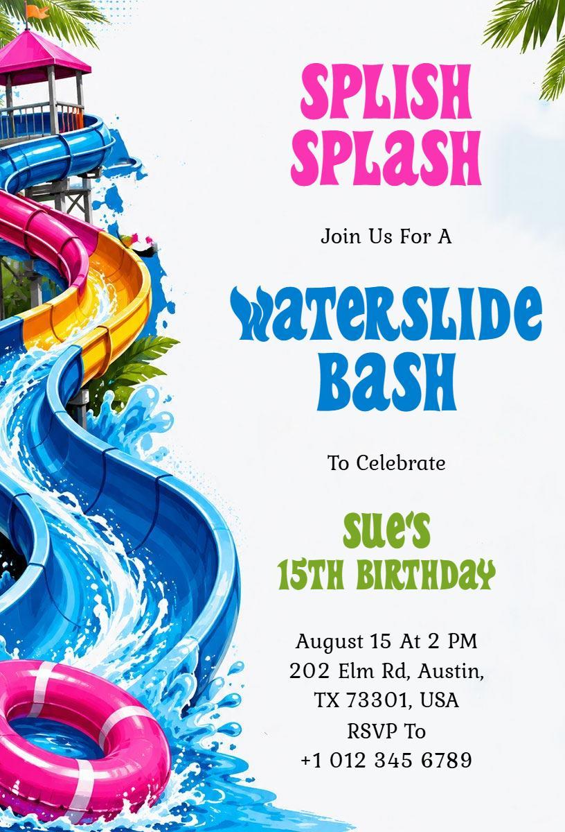 Exciting Waterslide Bash Waterpark Birthday Invitation Template