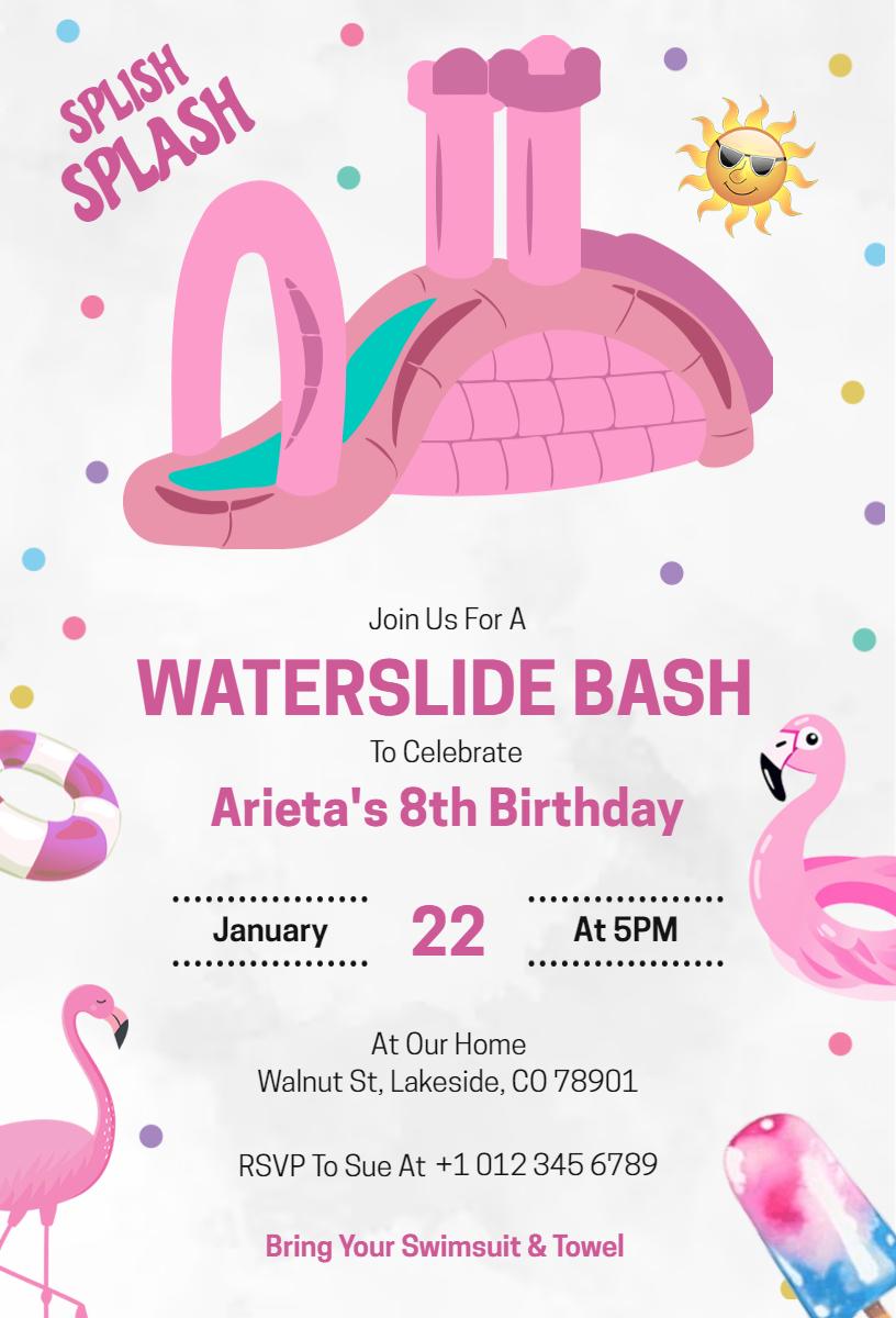 Exciting Waterslide Birthday Bash Celebration Invitation Template