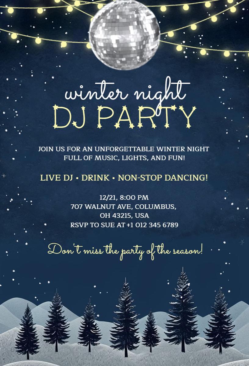 Exciting Winter Night DJ Party Celebration Invitation Template