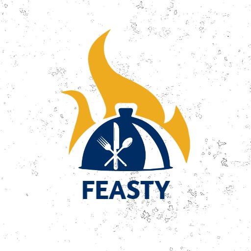 Exciting Yellow Flame on Blue Cloche Representing Food Logo Template