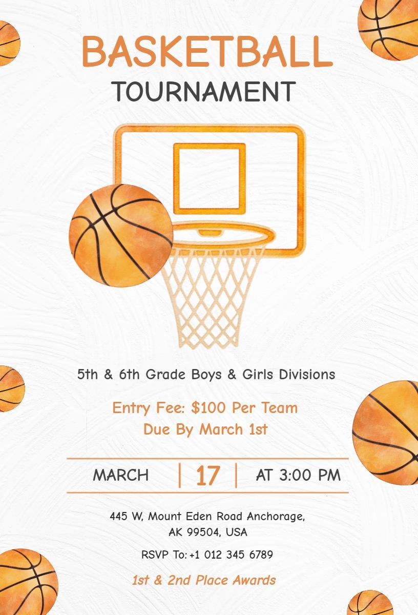 Exciting Youth Basketball Tournament Sports Invitation Template