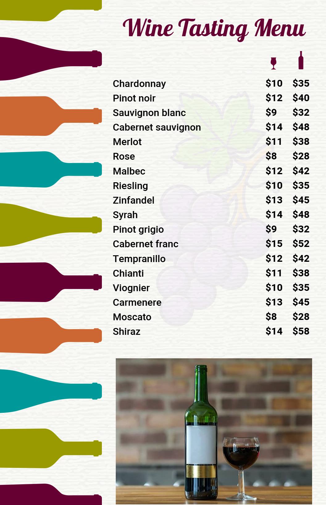 Exclusive Wine Tasting Selection Menu Template