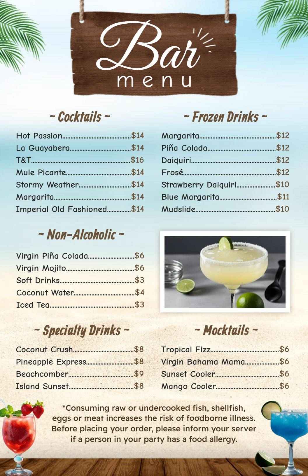 Exotic Cocktails and Chill Frozen Drinks Special Bar Menu Template