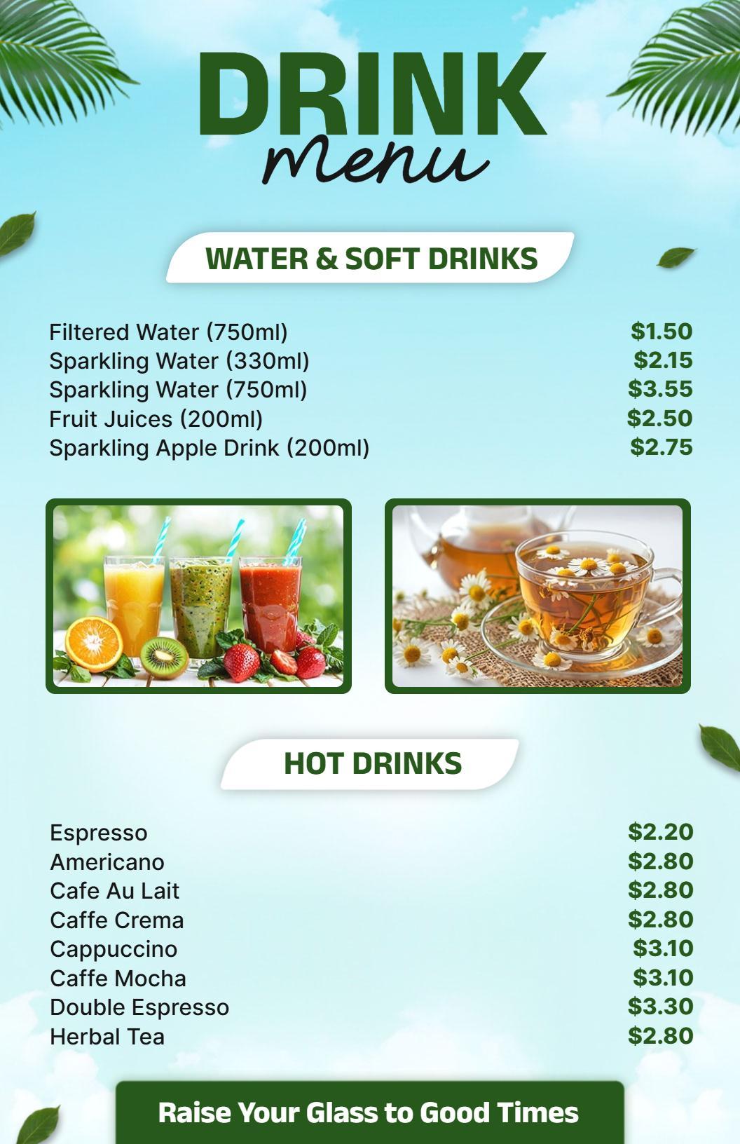 Exotic Greenery Tropical Themed Drink Options Menu Template