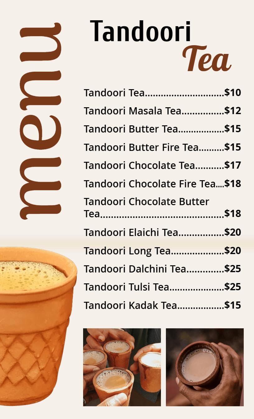 Exotic Tandoori Brews with Unique Flavor Profiles Tea Menu Template