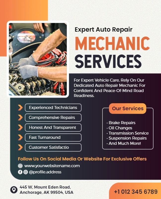 Expert Auto Repair Services Promotion Flyer Template