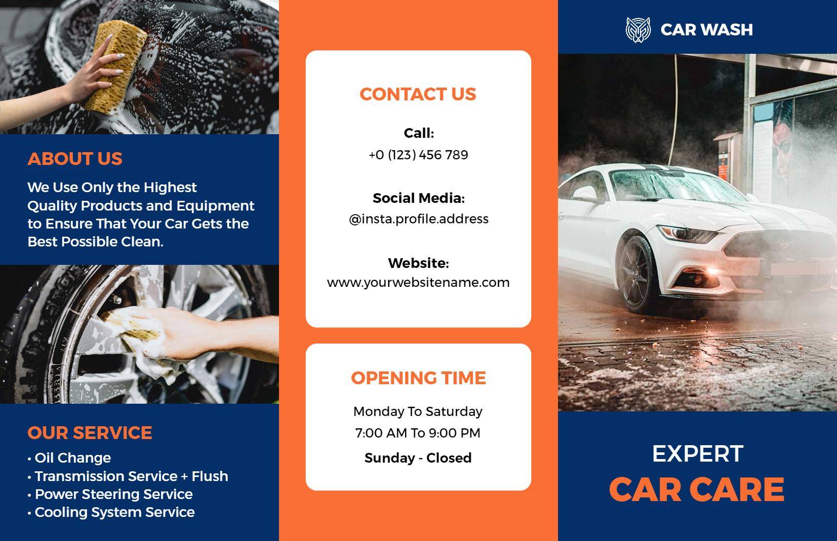 Expert Car Wash Services and Care Information Brochure Template