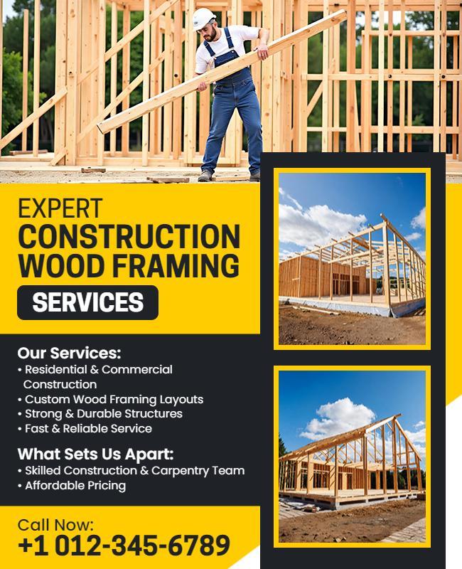 Expert Construction Wood Framing Services Flyer Template