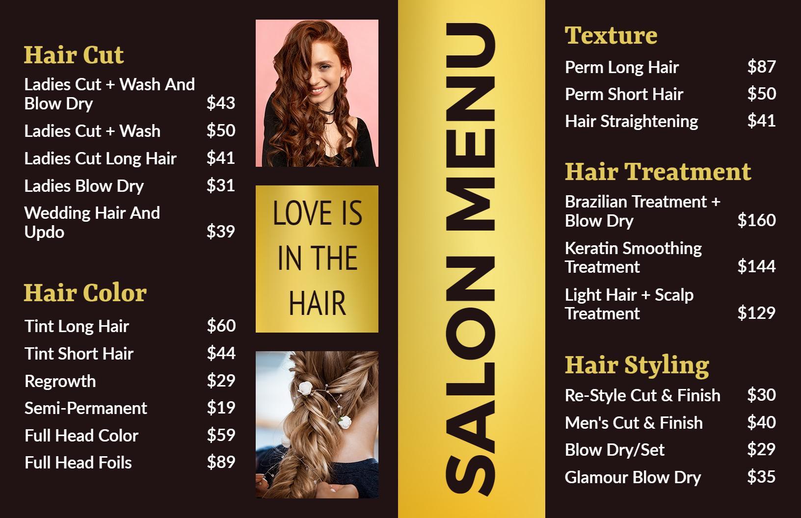 Expert Hair Color and Texture Treatments Salon Menu Template