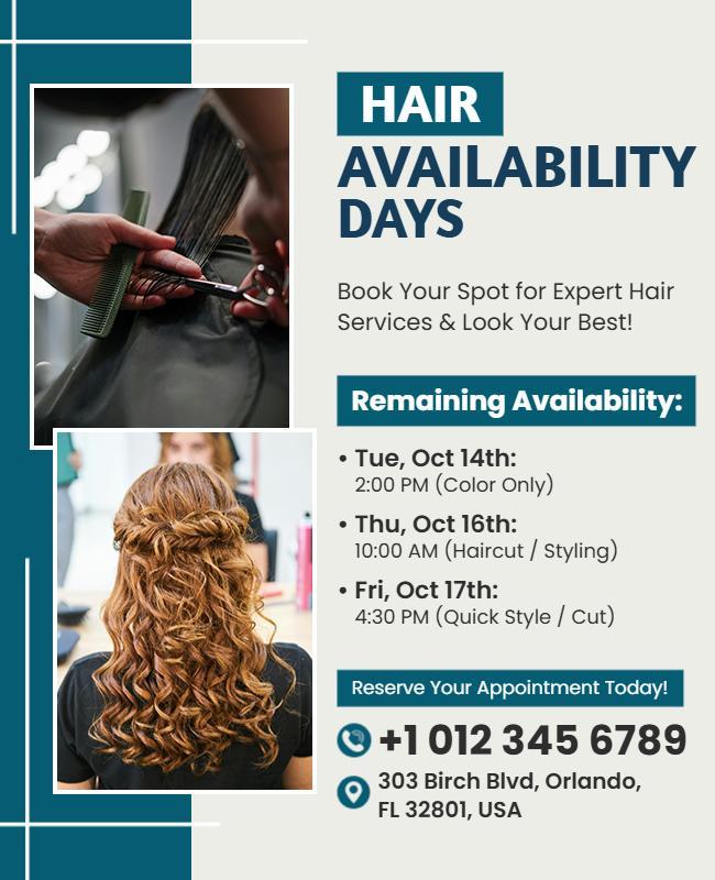 Expert Hair Services Availability Days Flyer Template