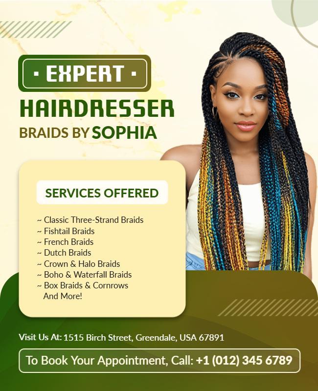 Expert Hairdresser Braiding Services Flyer Template