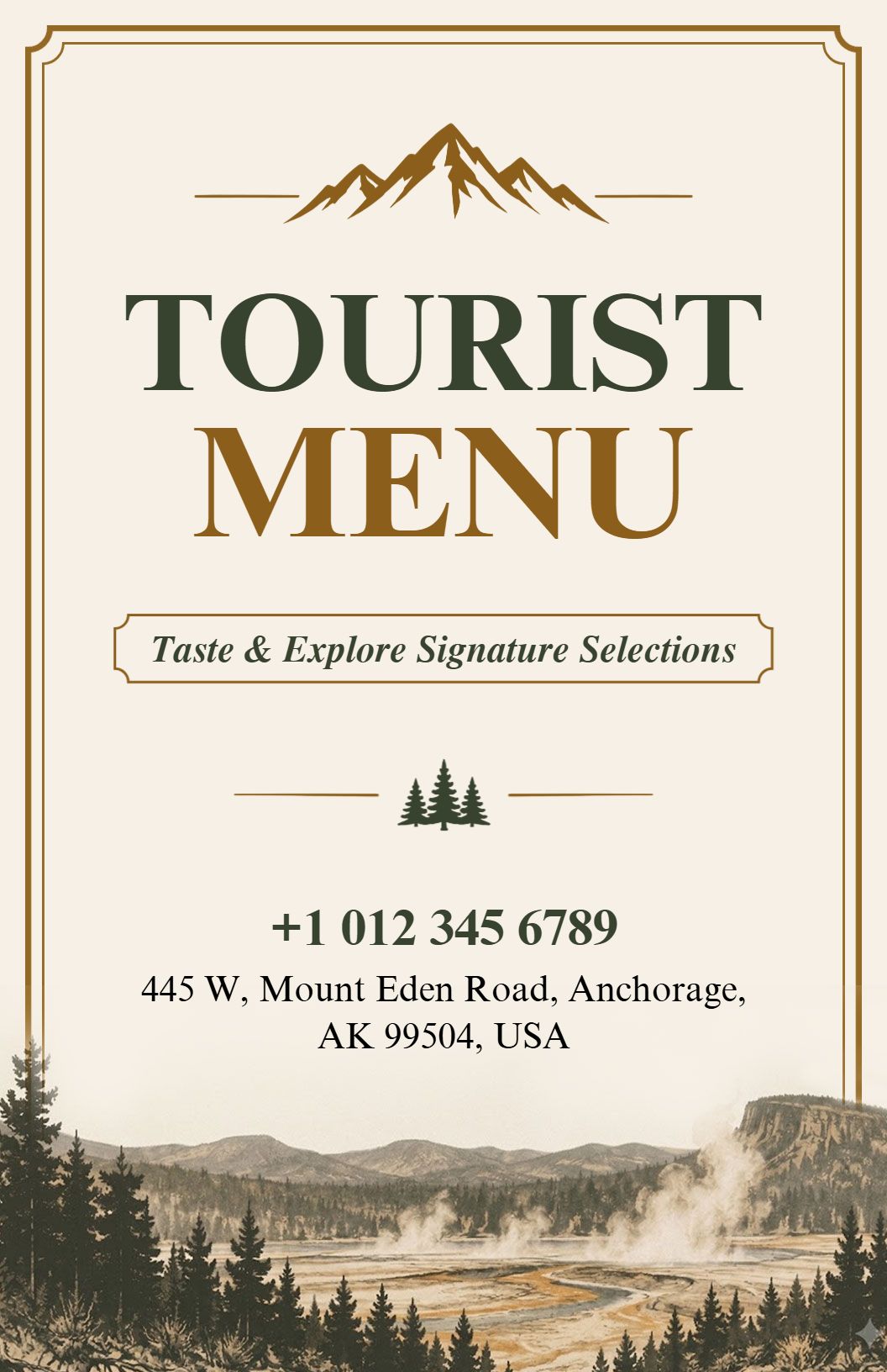 Explore Bison and Huckleberry Culinary Delights Tourist Menu Template