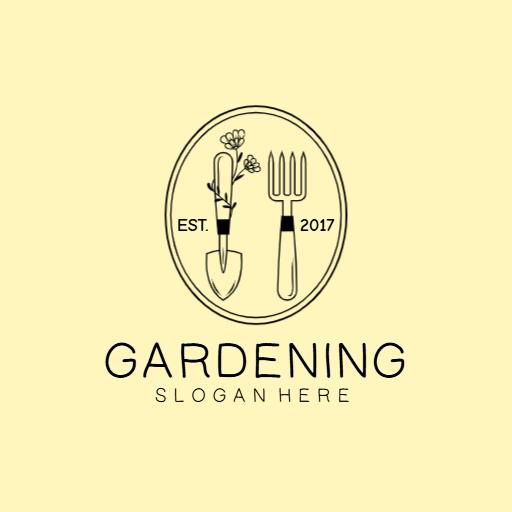 Explore Simple Elegant Gardening Tools and Nature Elements Logo Template
