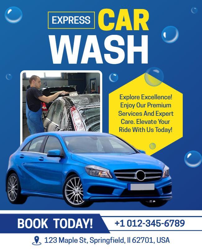 Bold Blue Express Car Wash Services Flyer Template