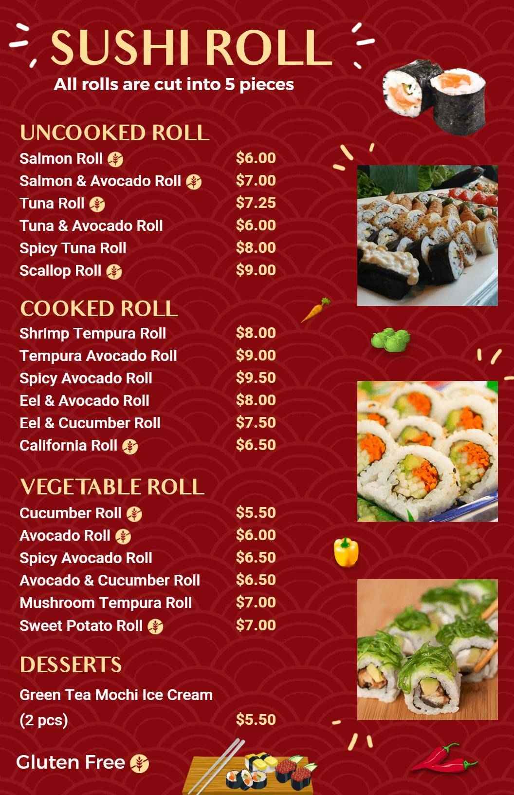 Exquisite Fresh Sushi Rolls Featuring Unique Ingredients Sushi Menu Template