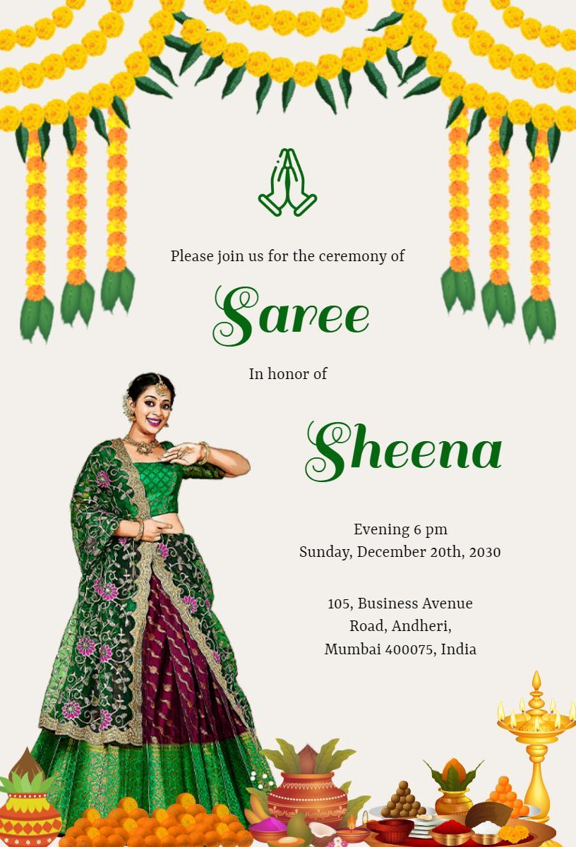 Exquisite Half Saree Ceremony Celebration Invitation Template