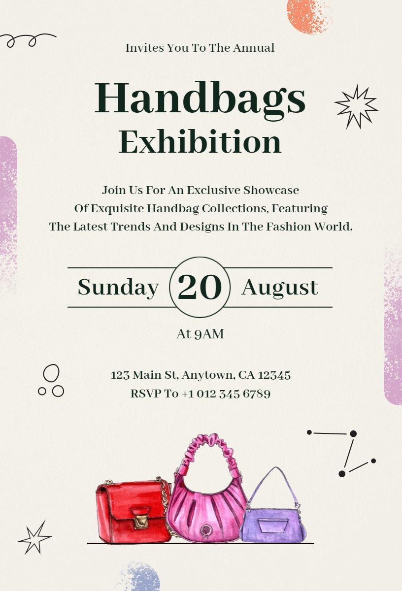 Exquisite Handbags Fashion Trends Showcase Exhibition Invitation Template