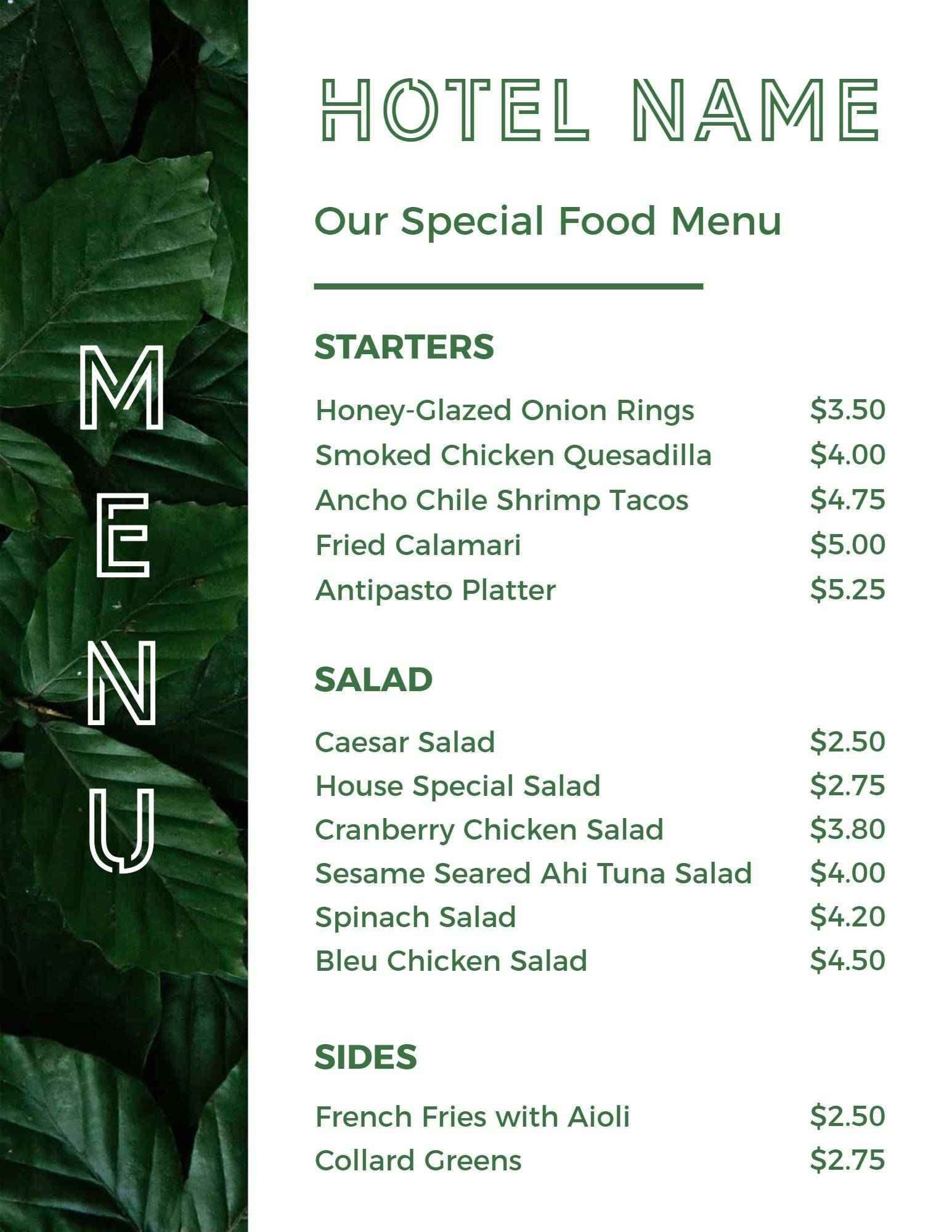 Exquisite Hotel Dining Experience with Diverse Starters Menu Template
