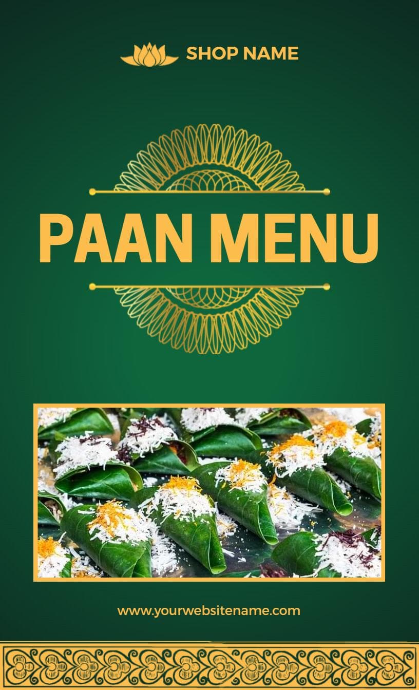 Exquisite Paan Varieties with Unique Ingredients Indian Cuisine Menu Template