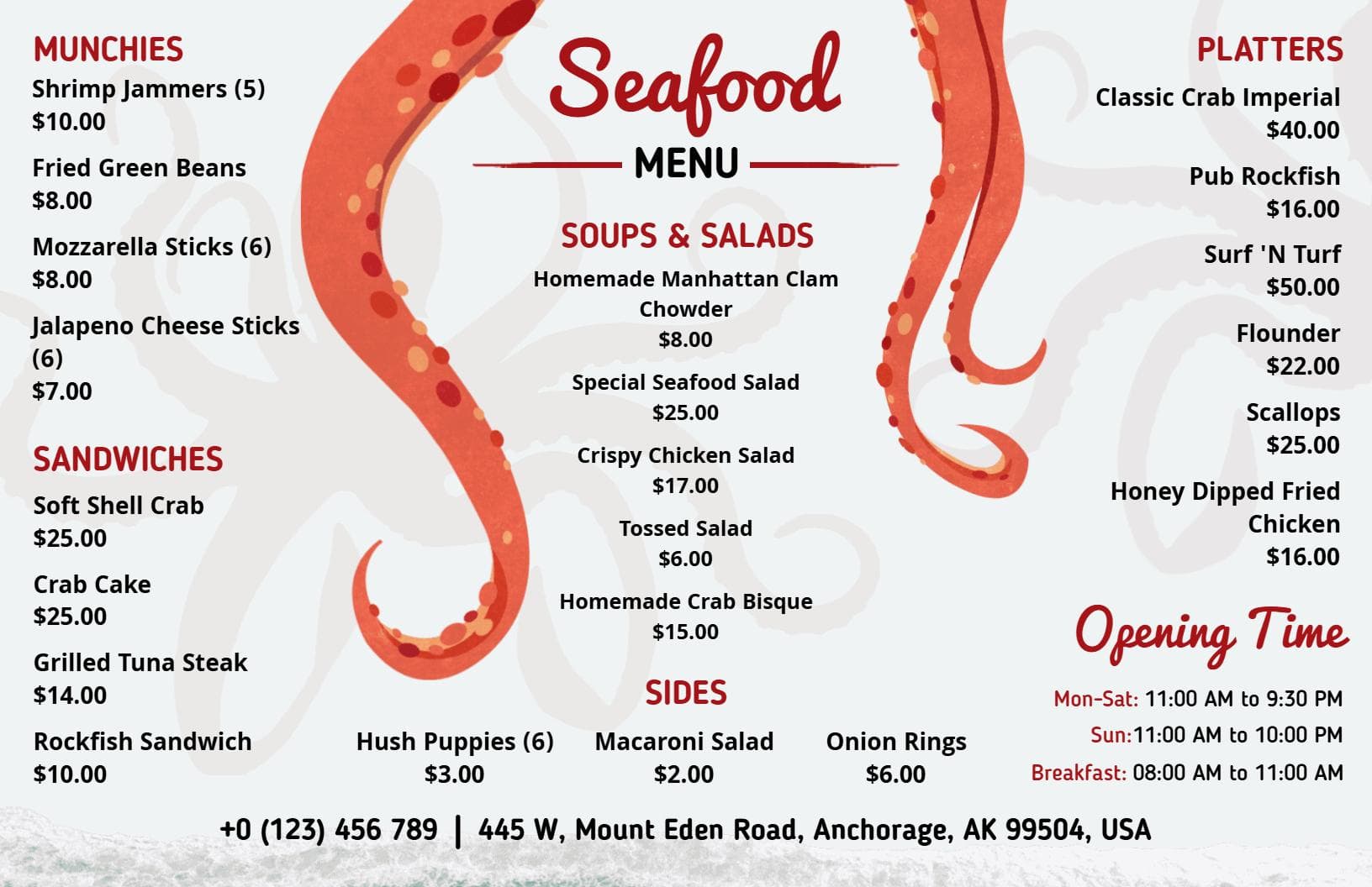 Exquisite Seafood Dishes with Fresh Catches and Classics Menu Template