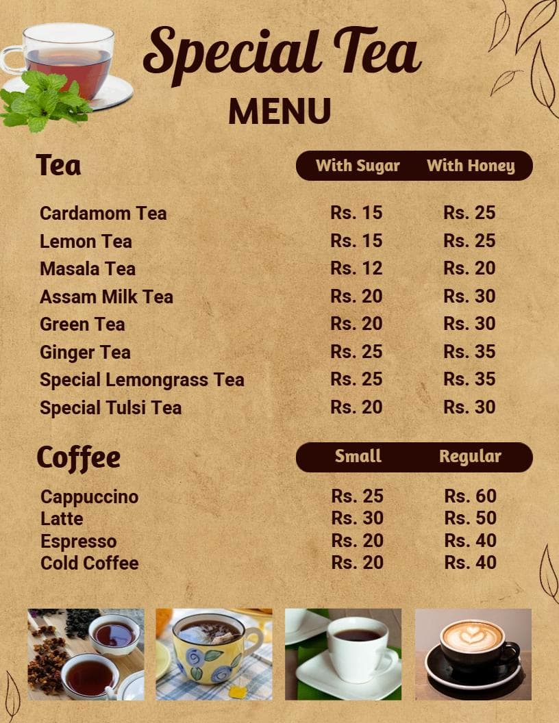 Exquisite Selection of Special Teas with Unique Flavors Tea Menu Template