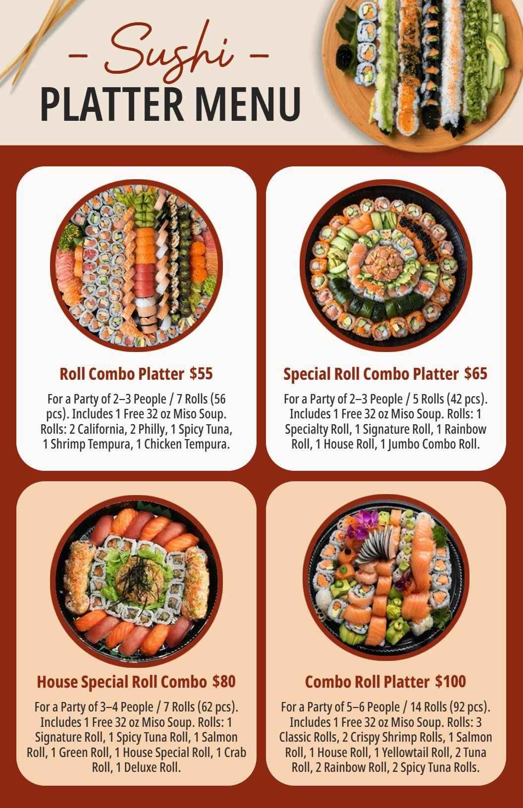 Exquisite Sushi Platter Selections with Fresh Fish and Rolls Menu Template