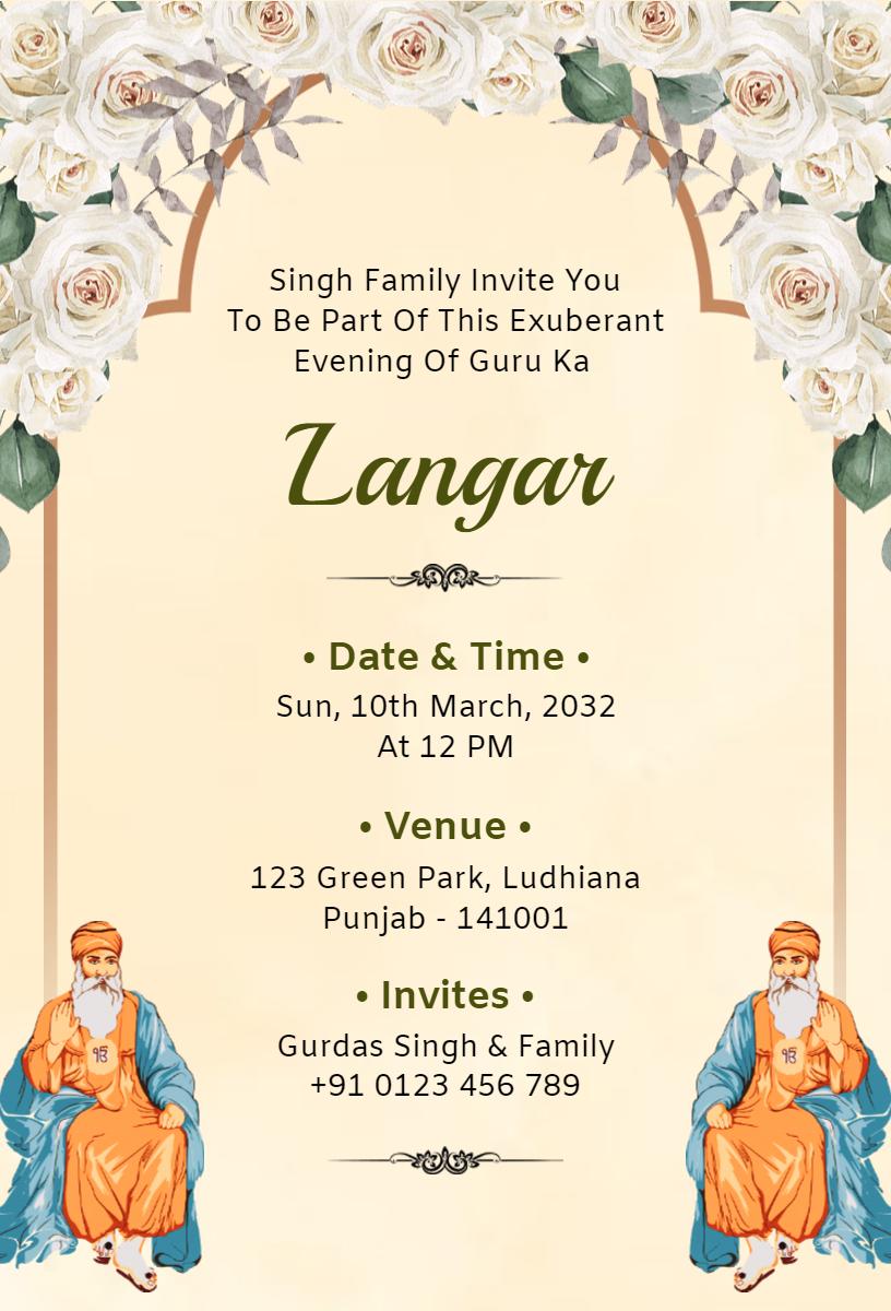 Exuberant Guru Ka Langar Sacred Ceremony Invitation Template