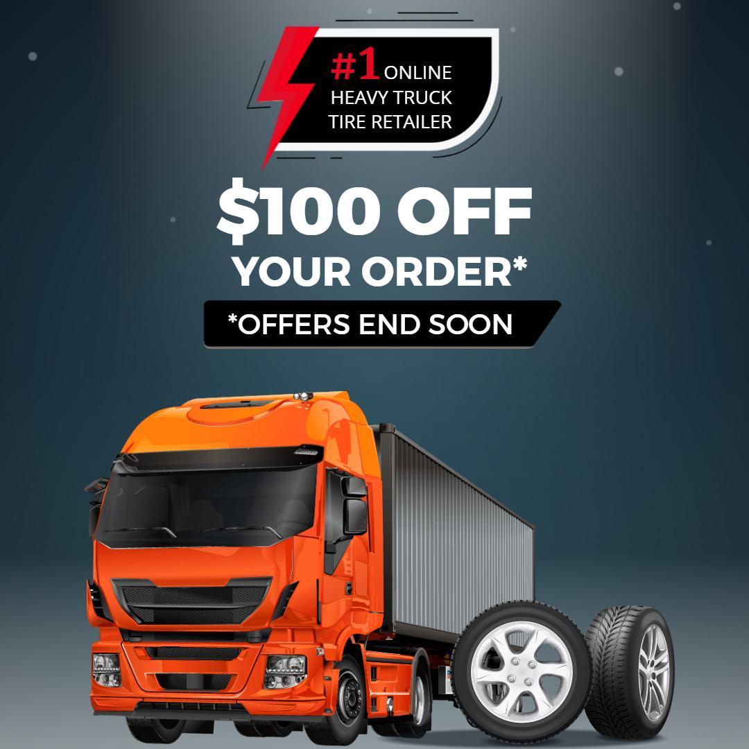 Eye-Catching Orange Truck Tire Discount Offer Ad Template