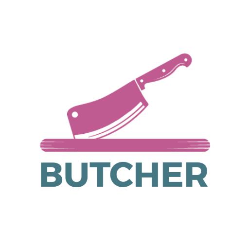Eye-Catching Pink Cleaver on Wooden Block Butcher Logo Template