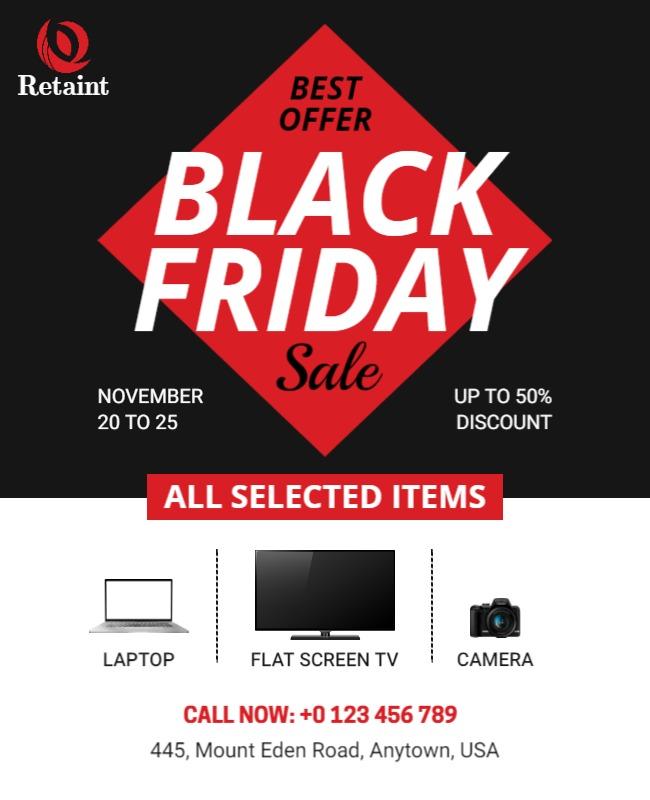 Eye-Catching Red Black Friday Sale Discount Poster Template