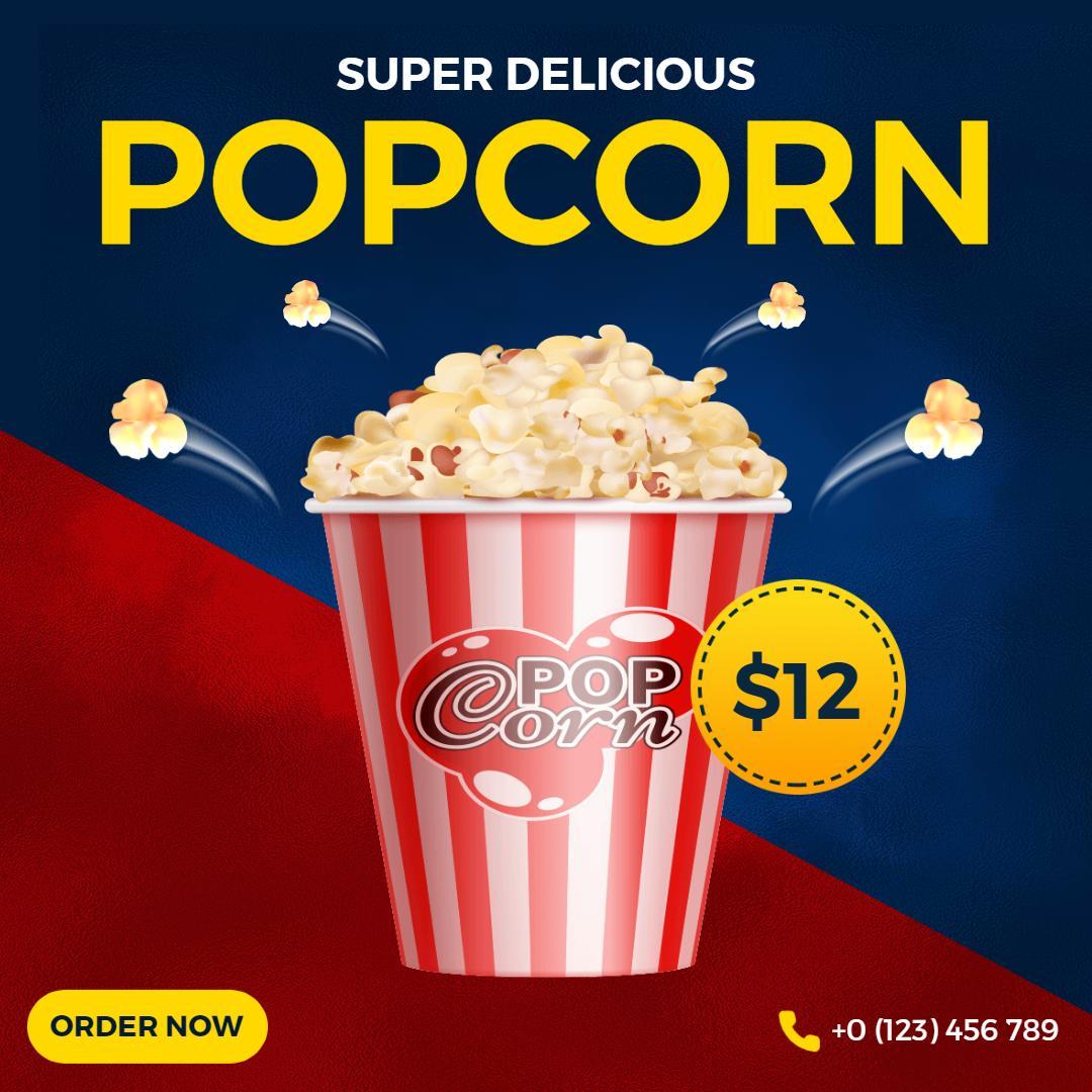 Eye-Catching Red-White Popcorn Promotion with Price Ad Template