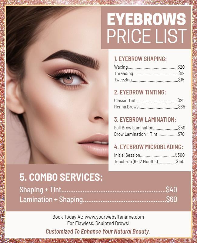 Eyebrow Beauty Services Price List Flyer Template