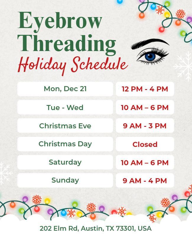 Eyebrow Threading Holiday Schedule Flyer Template