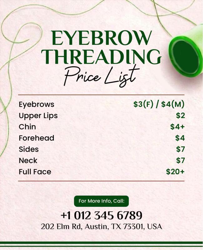 Eyebrow Threading Service Price List Flyer Template