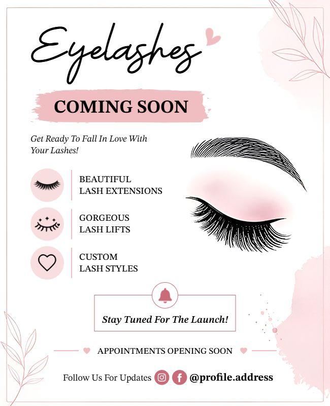 Eyelash Extension Coming Soon Announcement Flyer Template